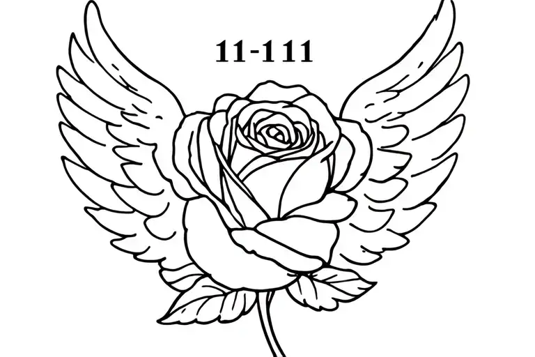Sideways Simple Rose Outline With The Angel Number 1111 Above Stem