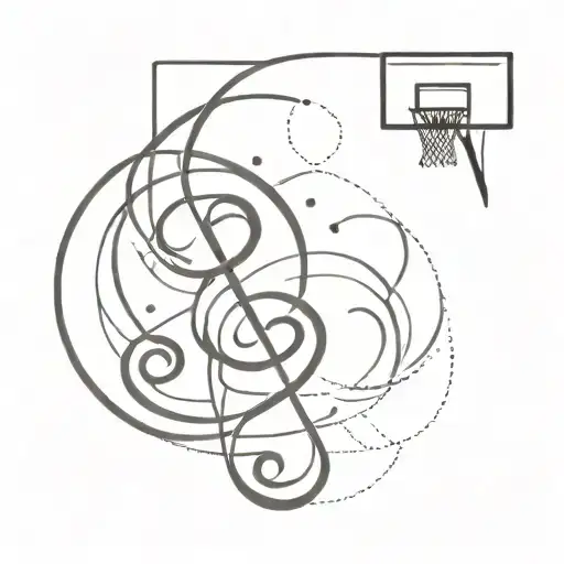 Combine A Basketball Hoop With A Treble Clef Symbol In A Dotwork Tattoo Inspired By Music And Sports