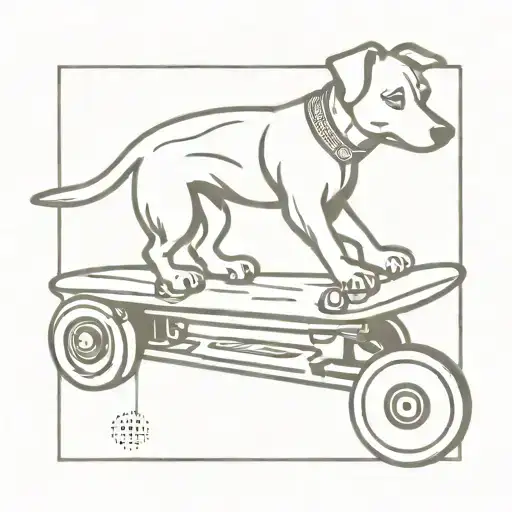 A Tattoo Of A Dog Riding A Skateboard With A Film Reel In The Background