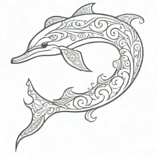 A Dolphin Tattoo With Filigree Wave Design Simple