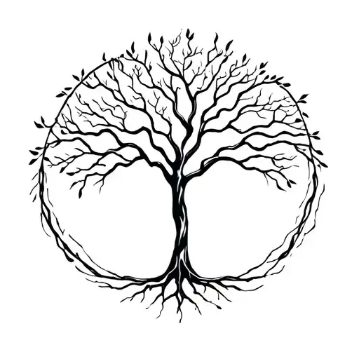 A Willow Tree With Seven Roots That Form A Circle Around The Tree