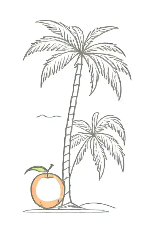 A Single Fine Line Image Of A California Palm Tree Growing From A Peach Fruit