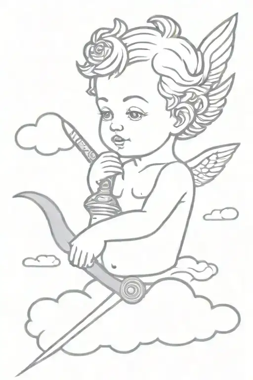 Cherub Head And Arms On Cloud With Dagger Behind