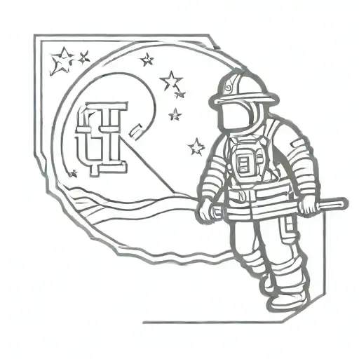 A Firefighter Emblem With A Space-themed Background