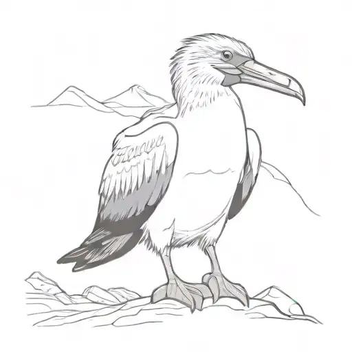 Tattoo Drawing Of A Blue-footed Booby With Chimborazo Mountain In The Background