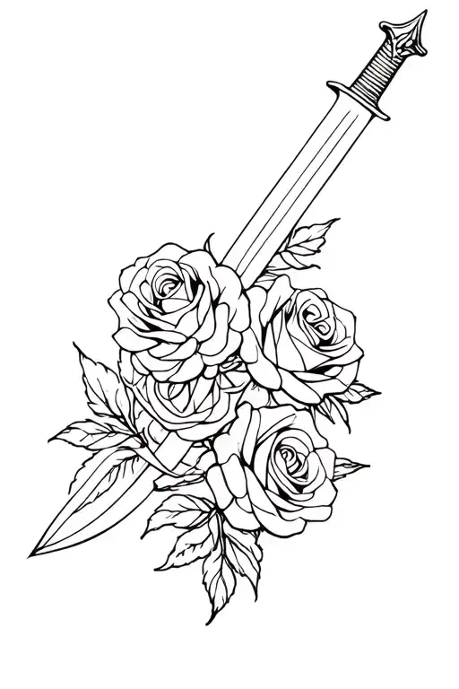 3 Roses Wrapped Around A Sword