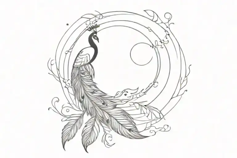 Moon And Peacock Feather