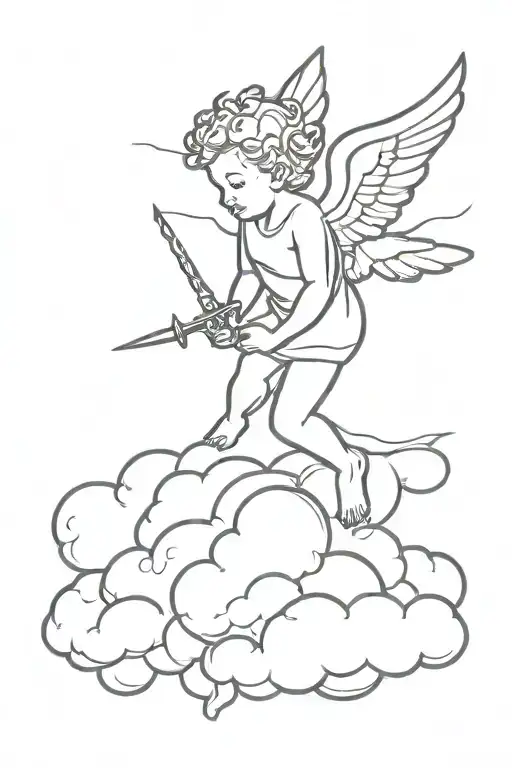 Cherub On Cloud With Dagger Behind