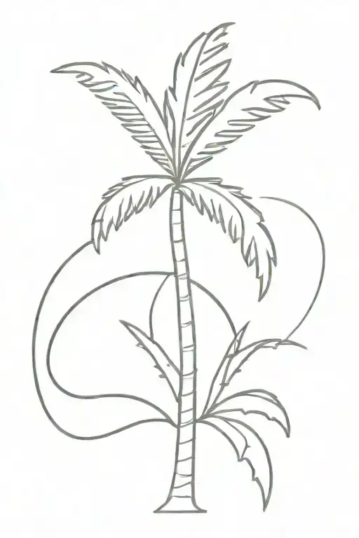A Single Line Tattoo Of A California Palm Tree That Grew From A Peach Fruit