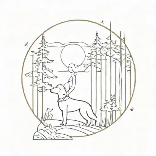 A Woman Holding A Dog In The Dark Forest