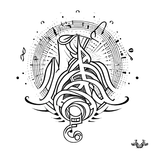 A Tattoo Design Combining Music Notes And Greek Mythology Elements