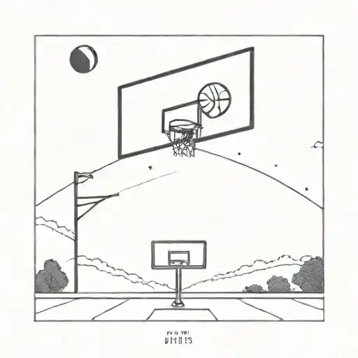 A Basketball Court With A Galaxy Sky Above It