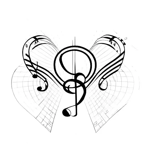 A Minimalist Tattoo Of A Heart-shaped Music Note With The Initials Of The Couple Inside