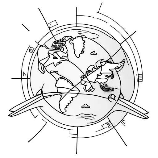 A Minimalist Tattoo Of A World Map With Airplane Icons Marking The Places You've Traveled