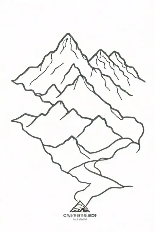 A Black-grey Tattoo Of A Majestic Mountain Range With A Winding Hiking Trail