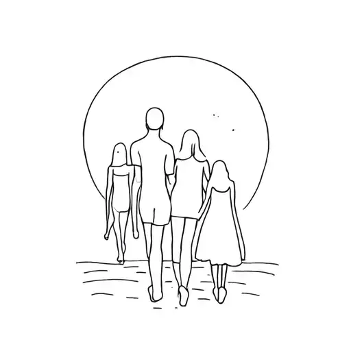 Father Mother Daughter Walking