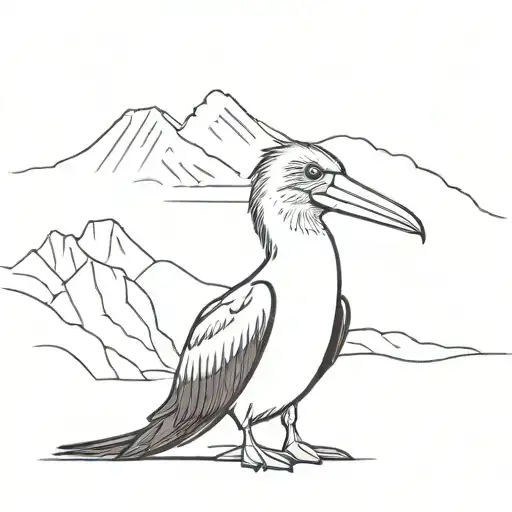 Tattoo Drawing Of A Blue-footed Booby With Chimborazo Mountain In The Background
