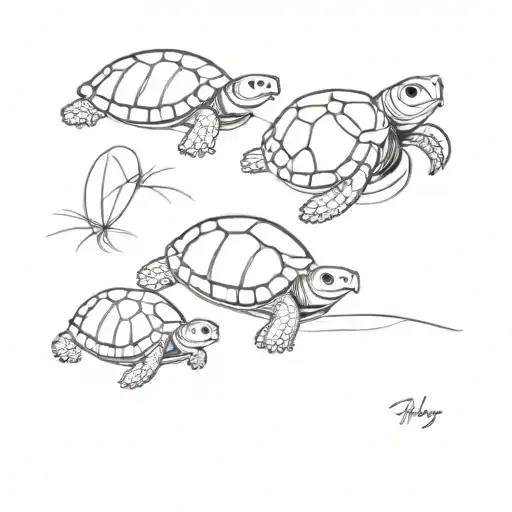 Three Little Turtles Crawling One After Another