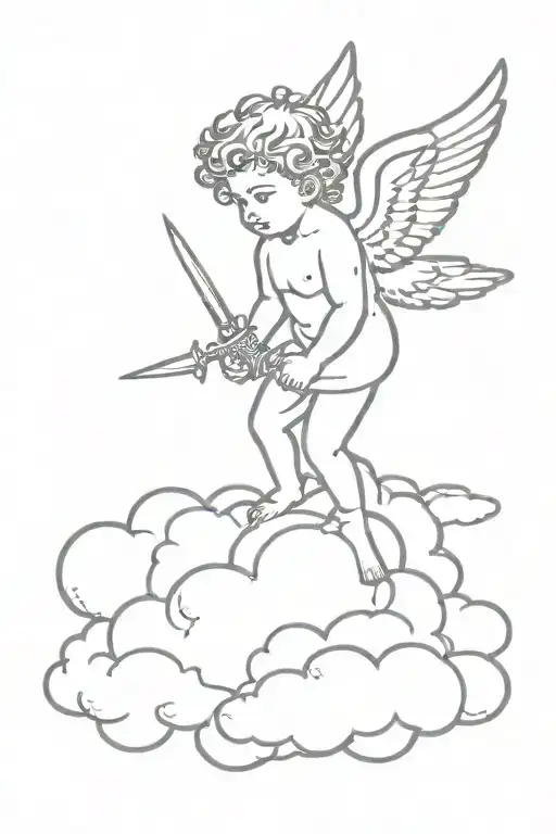Cherub On Cloud With Dagger Behind