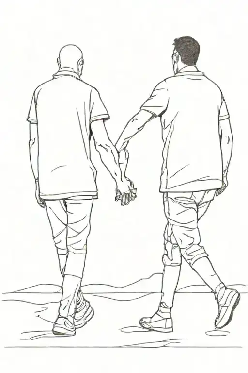 A Simple Outline Of A Father And Son Holding Hands Or Walking Side By Side