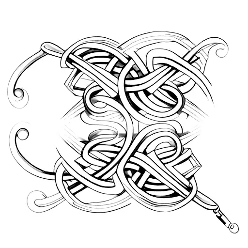 A Minimalist Design Of Two Intertwined Wedding Rings With Musical Notes