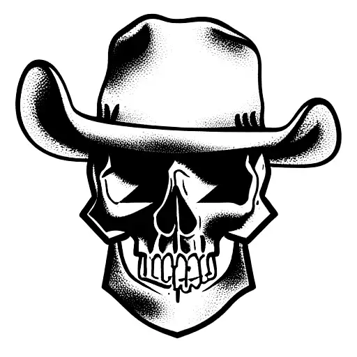 Forward Facing Cowboy Skull With A Hat And A Long Wrap Around Bandanna