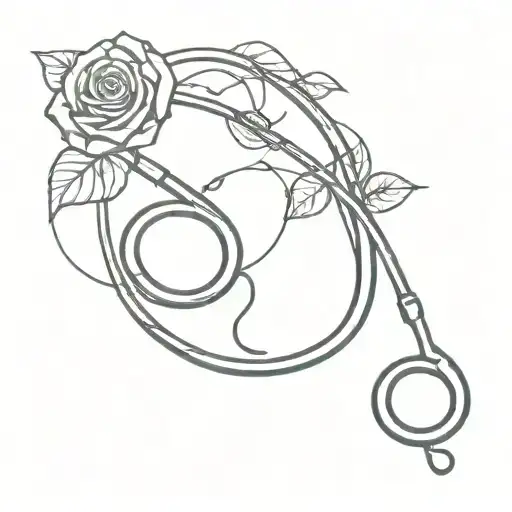 A Minimalist Tattoo Of A Stethoscope Intertwined With A Rose Vine
