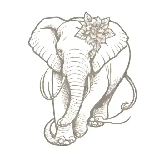 Elephant Tattoo Holding Lavender Flower