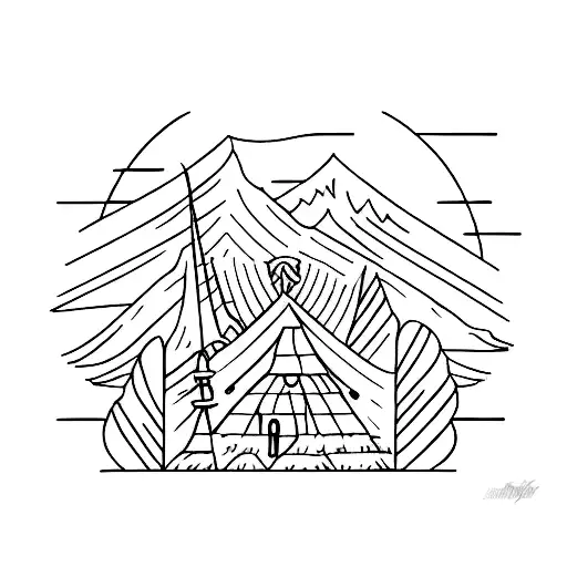 A Serene Sunset Over The Beach With A Sketch Style