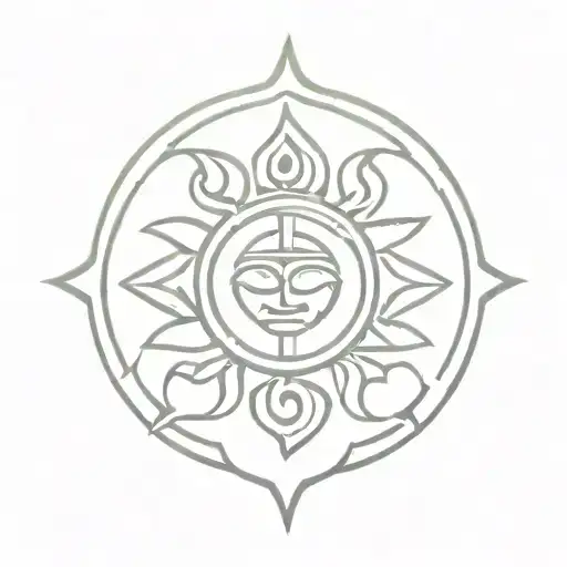 A Minimalist Tattoo Of A Taino Sun Symbol With Intricate Linework And Shading For A Striking Effect