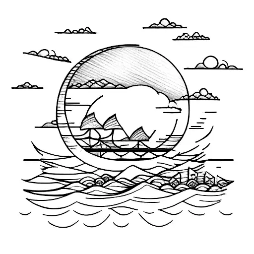 A Serene Sunset Over The Beach With A Sketch Style