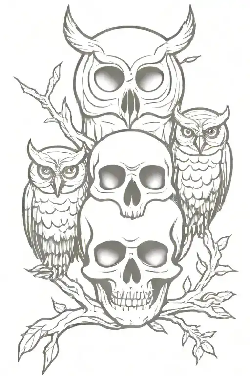 Skull And Owls Perched Regally