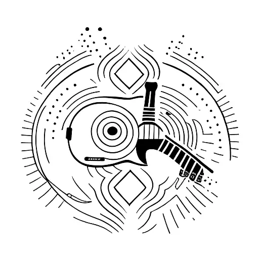 A Minimalist Tattoo Of A Guitar With Nature Elements Incorporated Into The Design