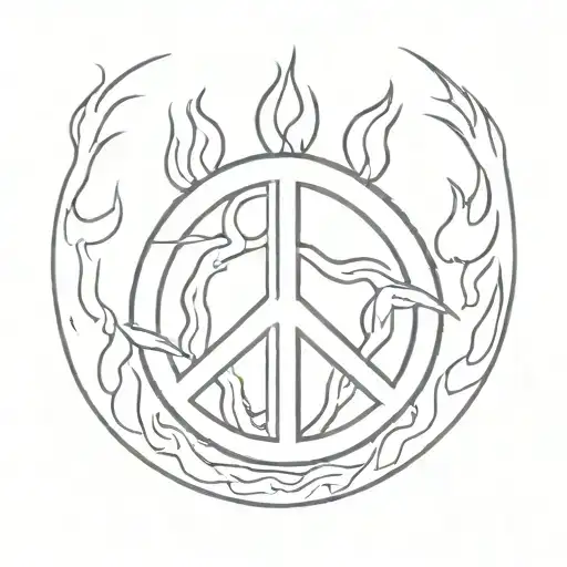 Peace Sign On Fire Flames Tattoo Design