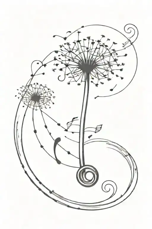 A Minimalist Tattoo Of A Dandelion Transforming Into A Music Note