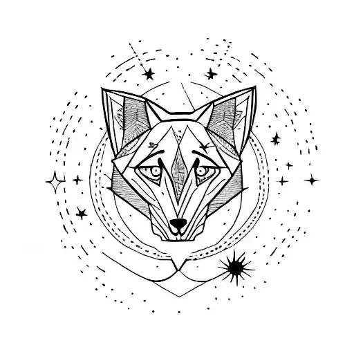 Minimalist Tattoo Of A Cosmic Wolf Howling At The Stars