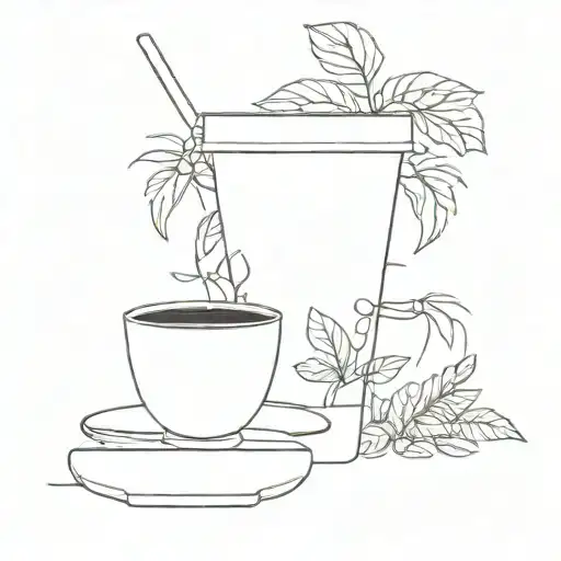A Minimalist Geometric Coffee Cup Surrounded By Various Plants