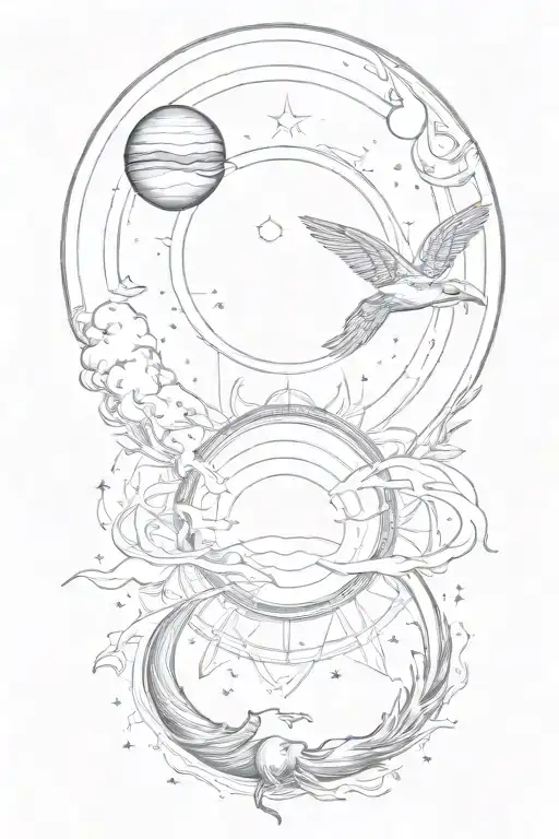 Sun And Moon With Saturn And A Phoenix