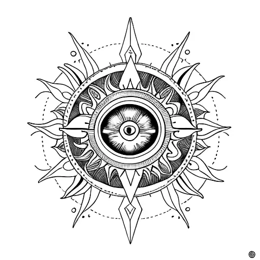 Sun And Moon Symmetrical Tattoo With Small Detalis