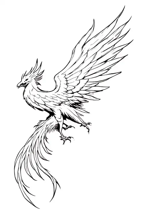 Woodcut Style Phoenix Rising From Ashes