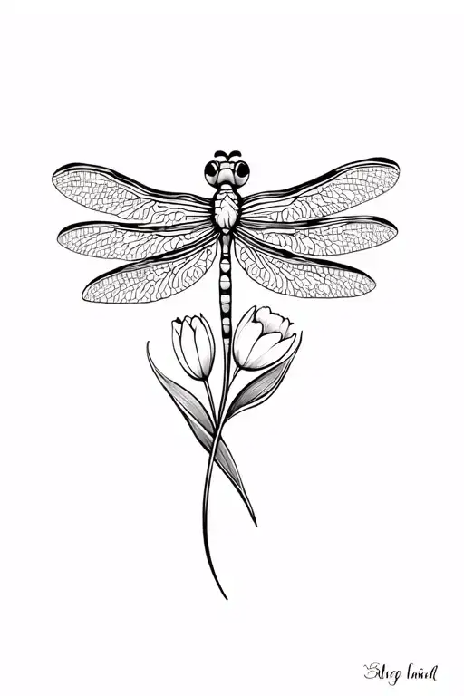 Dragonfly With Tulips Wrap