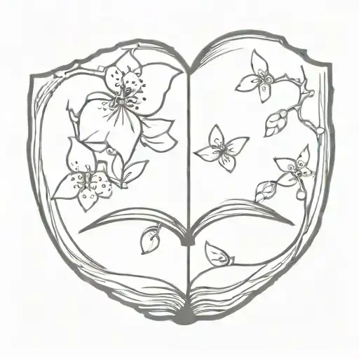 Open Book With Cherry Blossom Petals Falling On It