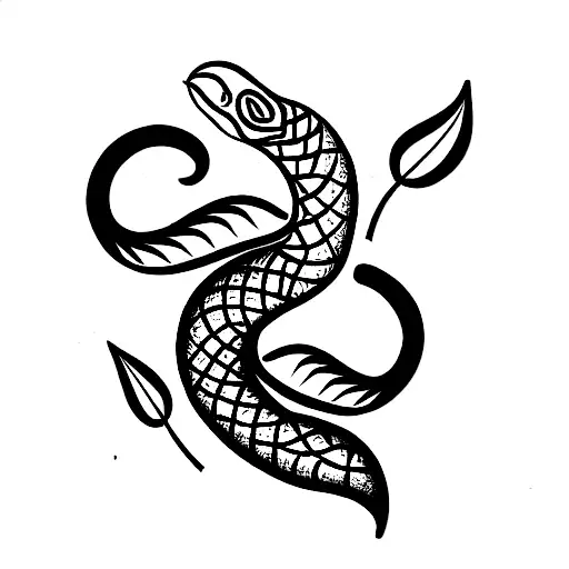 Snake With Leaves And Flowers Black And White Fineline For The Forearm
