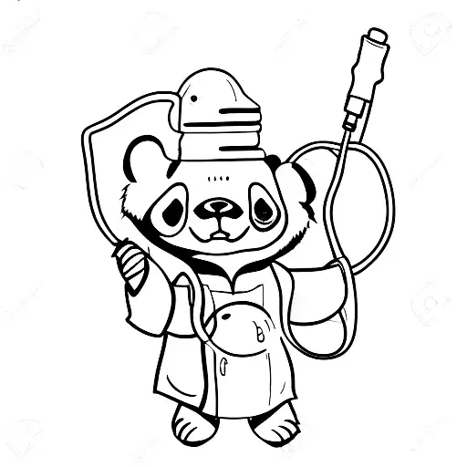 A Sketch-style Panda Wearing A Lab Coat And Stethoscope