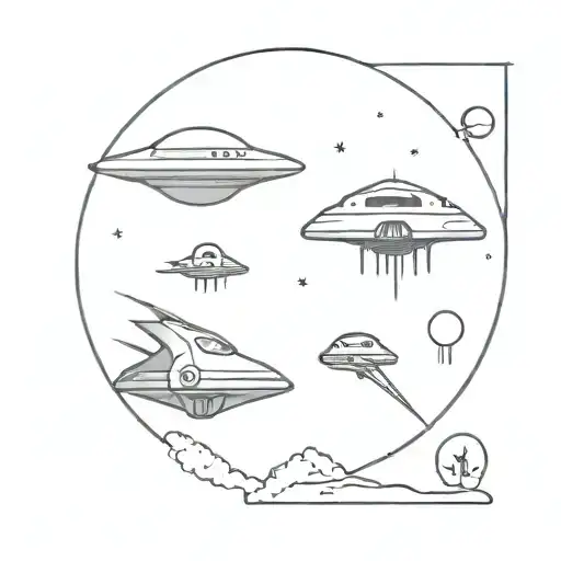 Minimalist Alien And Spaceships