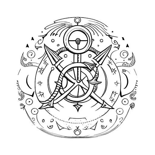 An Enchanting Minimalist Tattoo Of A Ship Anchor Adorned With Delicate Moon Phases