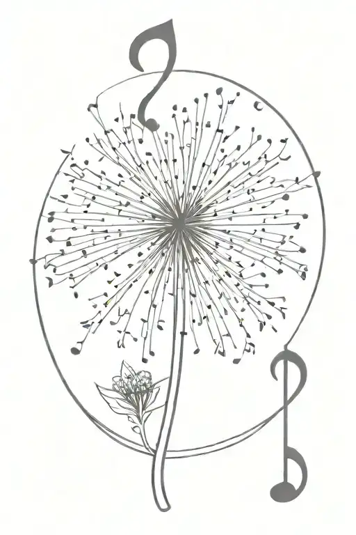A Minimalist Tattoo Of A Dandelion Transforming Into A Music Note