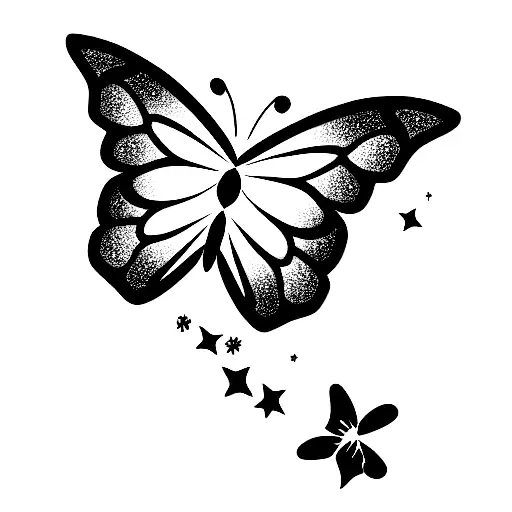 Cute Butterfly With Little Stars & Roses