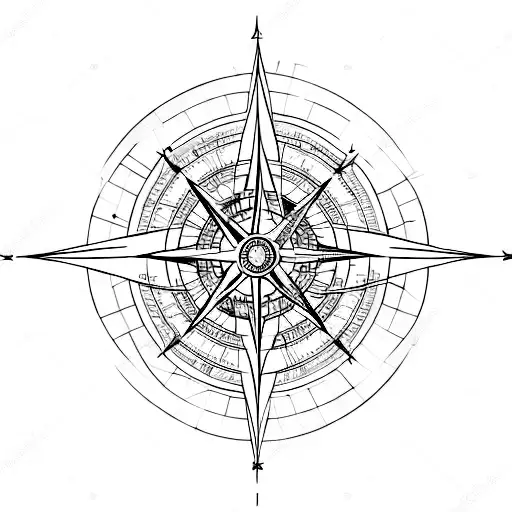 A Minimalistic Representation Of A Compass Surrounded By Musical Notes
