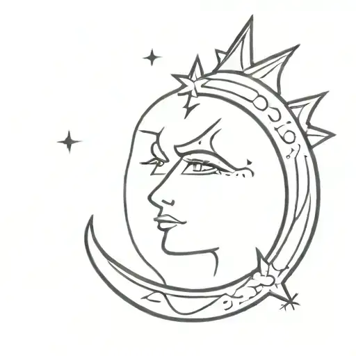 Sun Wearing A Jeweled Crown With A Crescent Shaped Moon